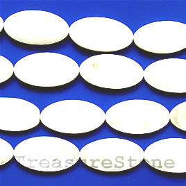 Bead, shell, white,16x30mm oval. Sold per 16-inch strand.