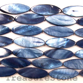 bead, shell, dark blue (dyed), 11x28mm oval. 16-inch strand.