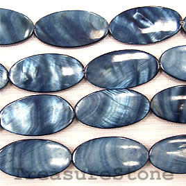 Bead, shell, dark blue (dyed), 15x30mm oval. 16-inch strand