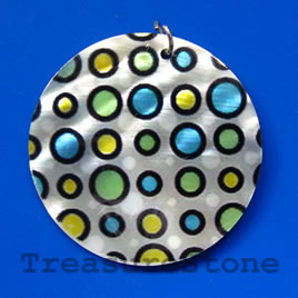 Pendant, shell, 45mm round. Sold individually.