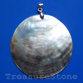 Pendant, shell, 48mm round. Sold individually.