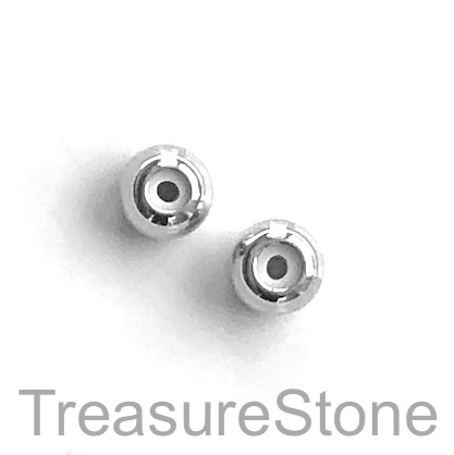 Bead, silicone slider, brass, silver, 6x8mm rondelle, pack of 3