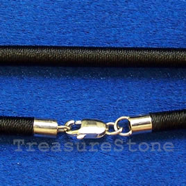Cord, silk w sterling silver clasp, connector, black, 18 inch