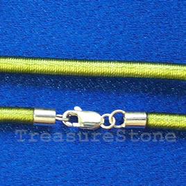 Cord, silk w sterling silver clasp, connector, green, 18 inch - Click Image to Close