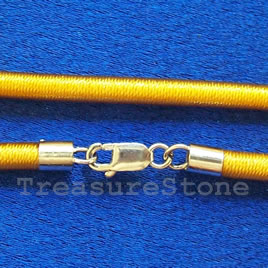Cord, silk w sterling silver clasp, connector, yellow, 18 inch
