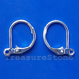 Earwire,silver-plated brass, leverback with open loop. 8 pairs.
