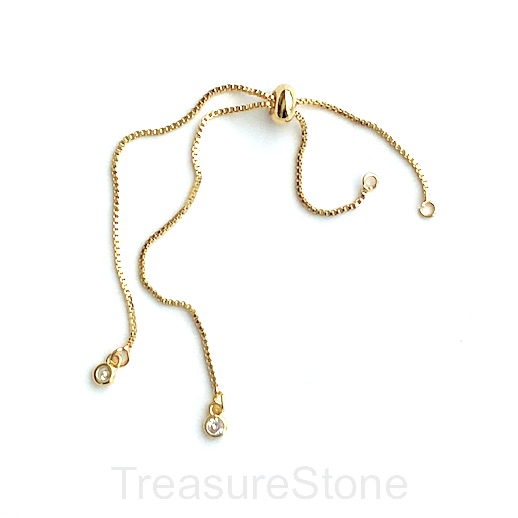 Bracelet Sliding box chain, gold, pave charm, ea