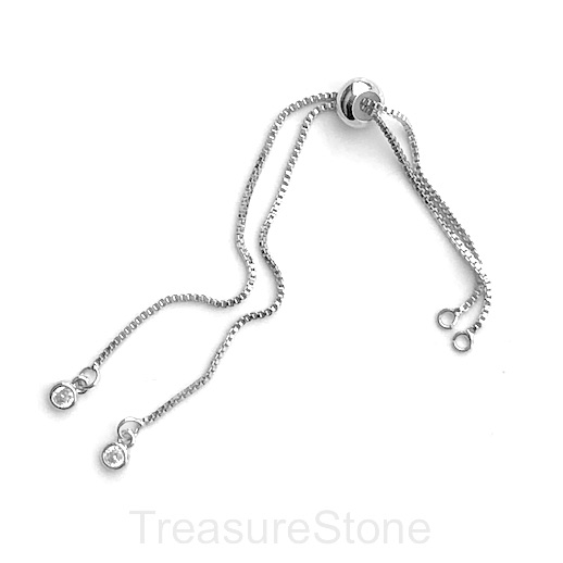 Bracelet Sliding box chain, silver, pave charm, ea