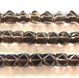 Bead, smoky quartz, 9x10mm faceted cube. 15 inch.