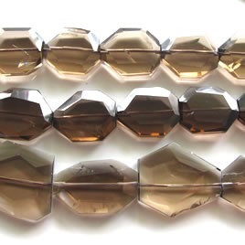 Bead, smoky quartz, about 20x25mm faceted freeform. 16 inch.