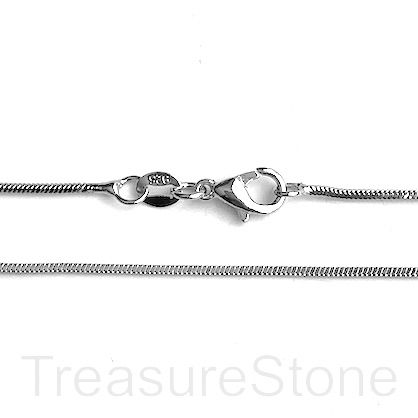 Necklace Chain, rhodium-plated brass, 1mm snake, 23". Ea
