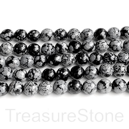 Bead, snowflake obsidian, 8mm faceted round. 15-inch, 46pcs