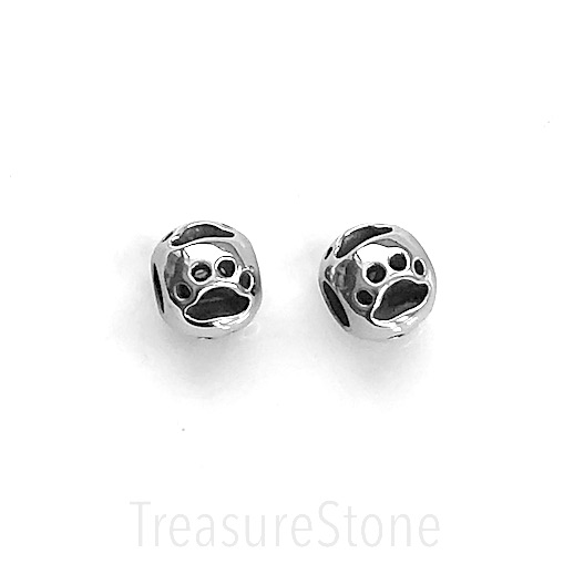 Bead, stainless steel, 10x12mm drum, dog paw, large hole:5mm. Ea