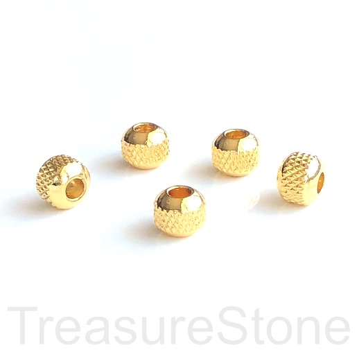 Bead, stainless steel, gold, 7x9mm drum, large hole:3mm. Each