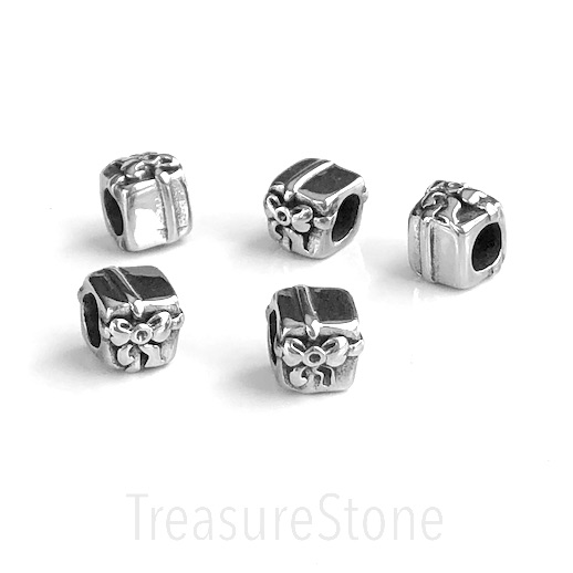 Bead, stainless steel,8x9mm cube,gift box,ribbon, large hole:5mm