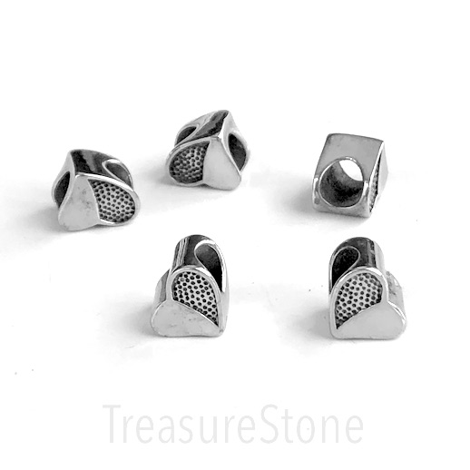 Bead, stainless steel, 9x10mm heart, large hole:5mm. Each
