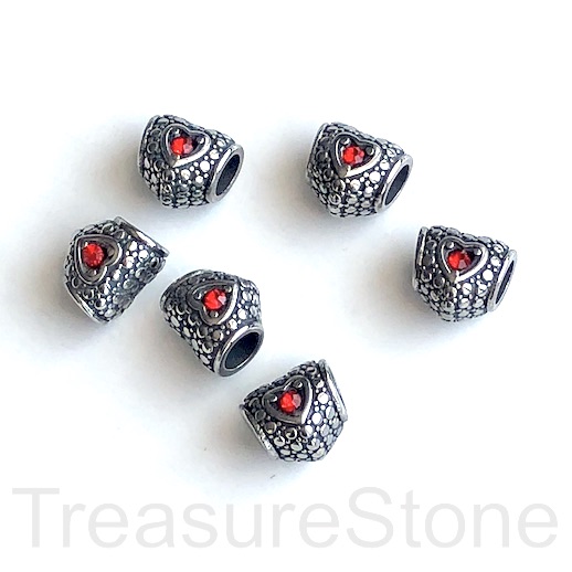 Bead, stainless steel, 11mm heart, large hole:4.5mm. Each