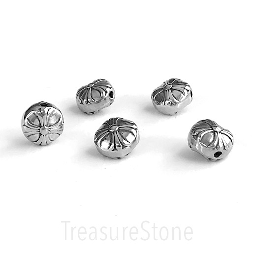 Bead, stainless steel, 10mm flat round coin, cross. each