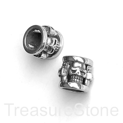 Bead, stainless steel,13x14mm skull tube, large hole, 8mm.Ea - Click Image to Close