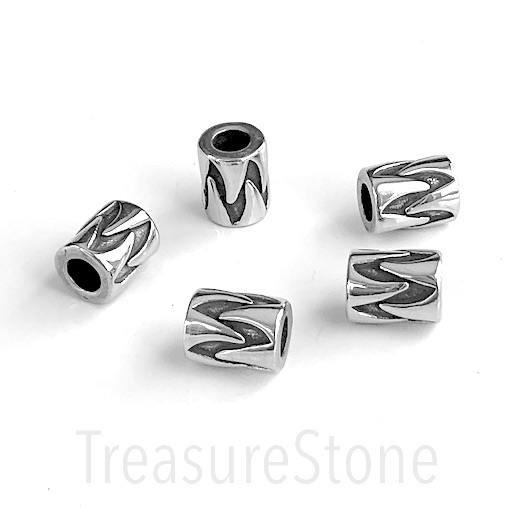 Bead, stainless steel, 10x12mm tube, large hole: 5mm. Each