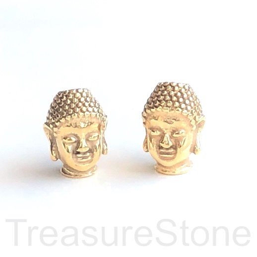 Bead, stainless steel, gold, 10x14mm buddha head. Each