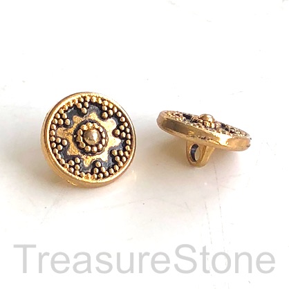 Bead, button, stainless steel, gold, 12mm. Pack of 2.