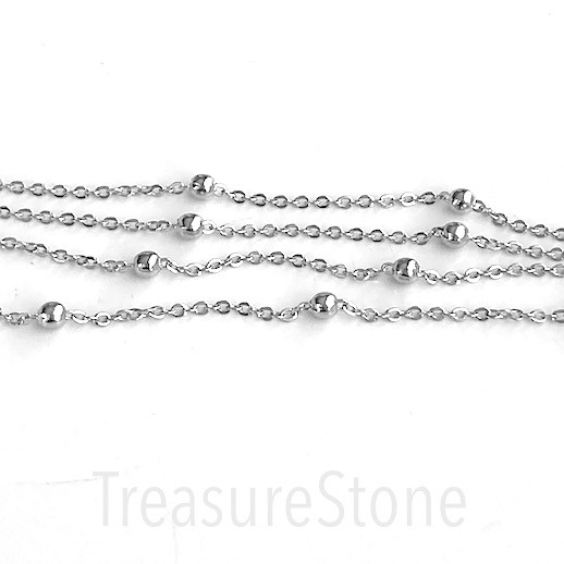 Chain, stainless steel, 1.5x2mm oval, 3mm beaded. 1 meter.