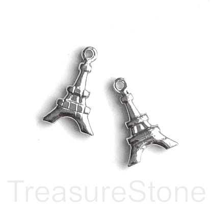 Charm, stainless steel, 11x17mm Eiffel Tower. pack of 2