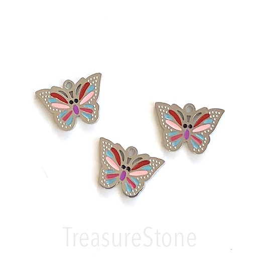 Charm,pendant,stainless steel,10x15mm butterfly,silver,colour.ea