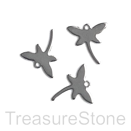 Charm, stainless steel, 12mm dragonfly. pack of 7
