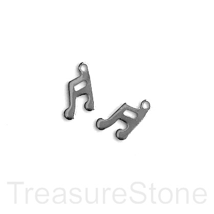 Charm, stainless steel, 4x10mm music note. pack of 7