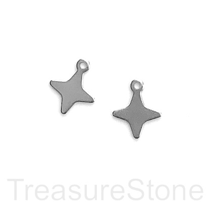 Charm, stainless steel, 11x13mm star. pack of 7
