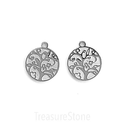 Charm, pendant, stainless steel, 16mm tree of life. each
