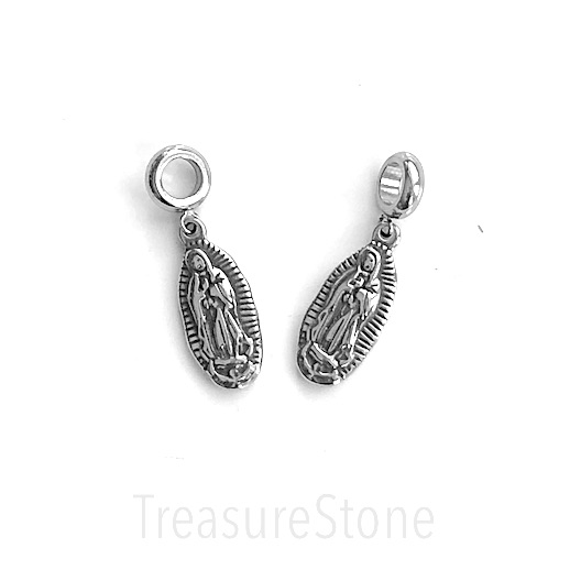 Charm, pendant,stainless steel,10x20mm Virgin Mary with hanger