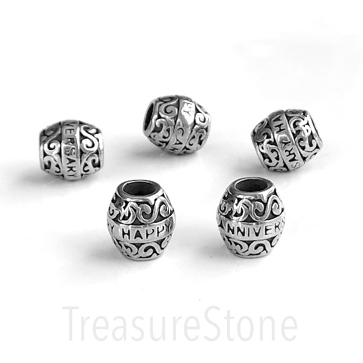 Bead, stainless steel,10x11mm drum,Happy Anniversary.large hole: