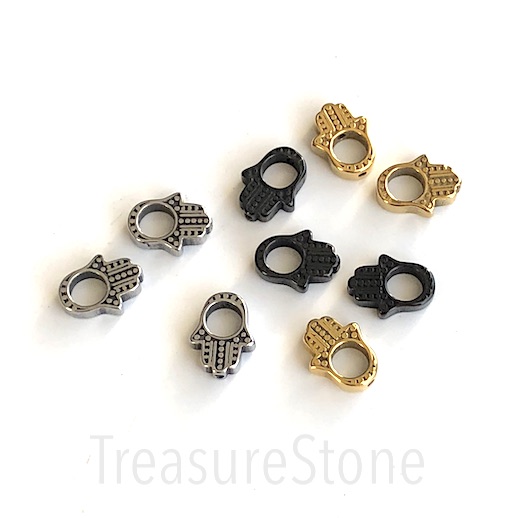 Bead frame, stainless steel, gold, 11x15mm fatima hand. Each