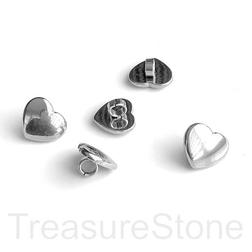 bead, Charm, button, stainless steel, 13x15mm LOVE heart.ea