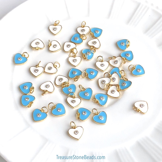 Charm, pave, 9mm enamel heart, blue, gold. Each - Click Image to Close
