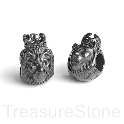 Bead,stainless steel,9x14mm black, lion, crown,large hole,4mm.Ea