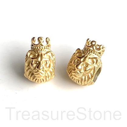 Bead,stainless steel, 9x14mm gold, lion, crown,large hole,4mm.Ea