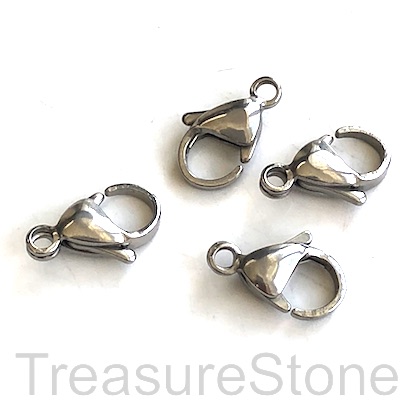 Clasp, lobster claw, stainless steel, 9x12mm. each