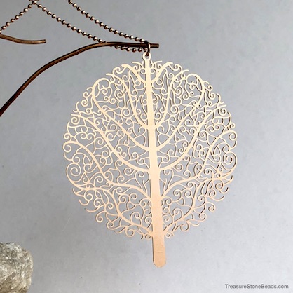 Necklace, stainless steel,60mm rose gold tree of life, 29" chain
