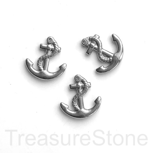 Charm, pendant, stainless steel, 19x20mm anchor. ea