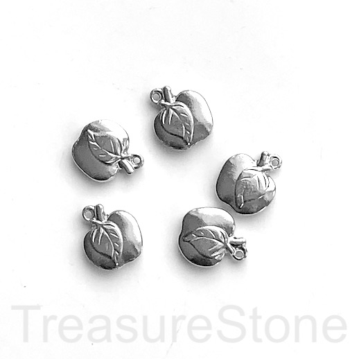 Charm, pendant, stainless steel, 12x13mm apple. Pack of 2