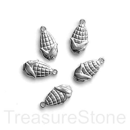 Charm, pendant, stainless steel, 10x18mm corn. Pack of 2