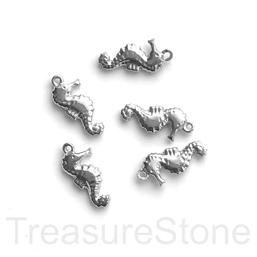 Charm, pendant, stainless steel, 9x20mm seahorse. Pack of 2