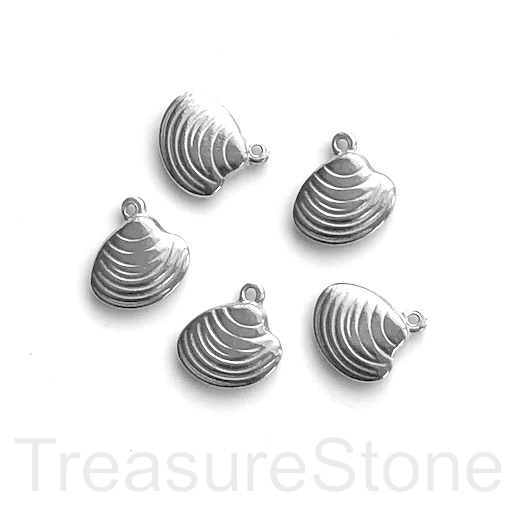 Charm, pendant, stainless steel, 13mm shell. Pack of 2