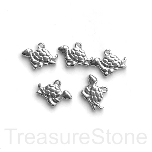 Charm, pendant, stainless steel, 12x16mm turtle. Pack of 2
