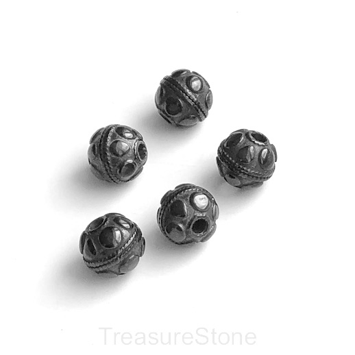Bead, stainless steel, 9mm round, black matte. each