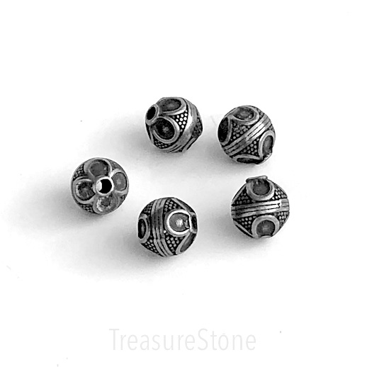 Bead, stainless steel, 10mm round, dark grey. each